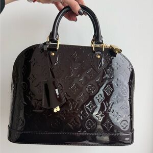 Louis Vuitton Black Patent Vernis Alma Satchel with Gold Hardware
